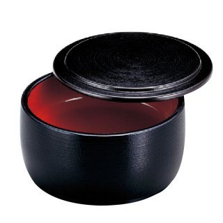 D.X4寸タイコミニ桶黒刷毛目内朱浅型 蓋付 漆器 ミニ桶 業務用