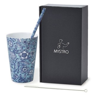 MYSTRO マイストロ レギュラー（20.0cm） タンブラーセット ブルーデイジー オリジナルBOX入り ギフト 贈り物 マイストロー 陶磁器ストロー おしゃれ 脱プラスチック