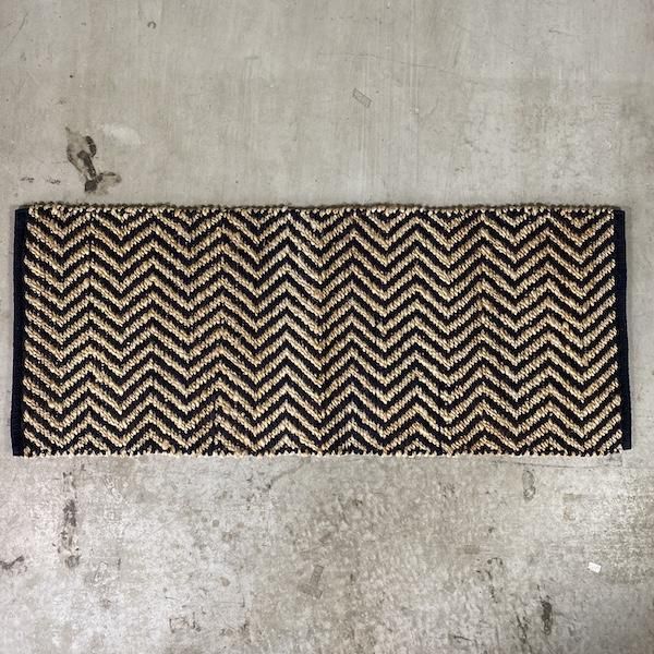 Hemp Cotton Herringbone Rug 120x50cm Navy