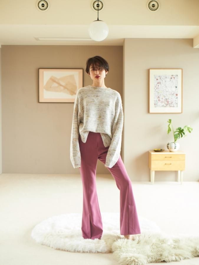 パステルオリーブ rosarymoon Mix Mohair Back Open Pullover - ニット