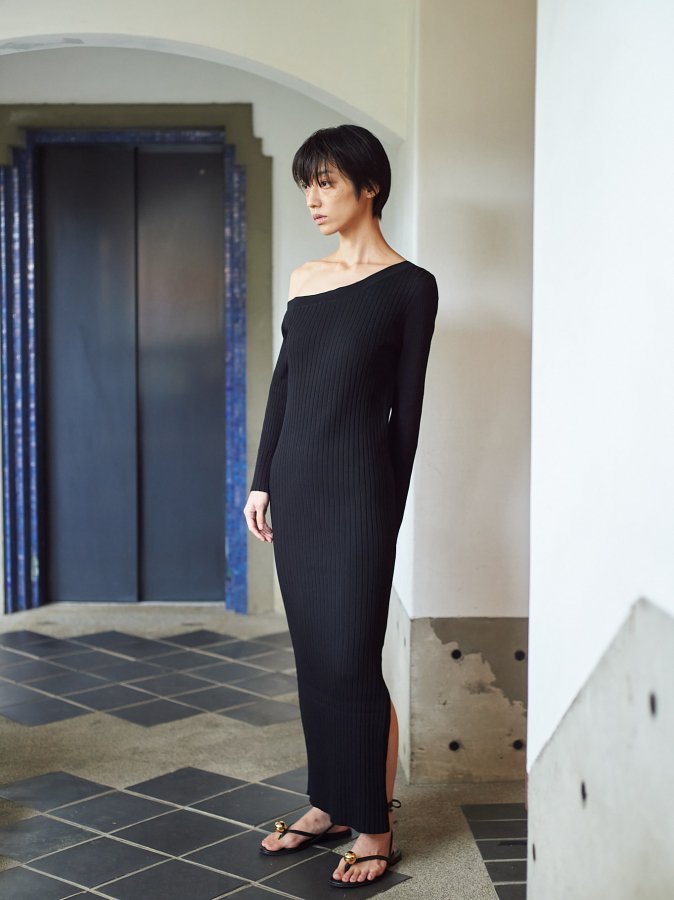 One-shoulder Rib Dress - ROSARYMOON OFFICIAL WEB STORE