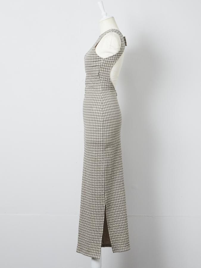 ROSARYMOON Gingham Body Fit Dress(BEIGE) introstyle.lt