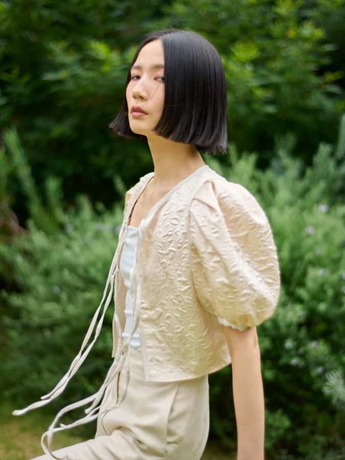 入荷now 買えない Jacquard Puff Sleeve Blouse - ROSARYMOON OFFICIAL WEB STORE トップス