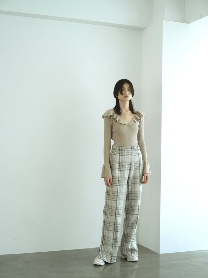 Side Slit Check Pants - ROSARYMOON OFFICIAL WEB STORE