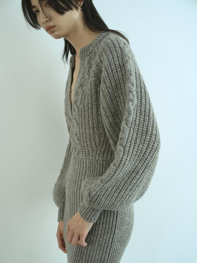 Balloon Sleeve Cable Dress - ROSARYMOON OFFICIAL WEB STORE