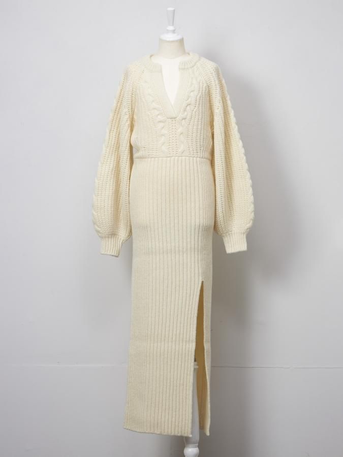 Balloon Sleeve Cable Dress