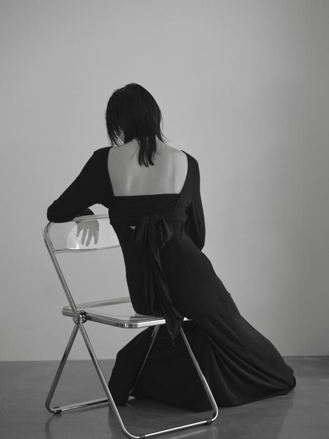 BASIC~ Back Ribbon Dress - ROSARYMOON OFFICIAL WEB STORE BASIC~ Back Ribbon Dress - ROSARYMOON OFFICIAL WEB STORE