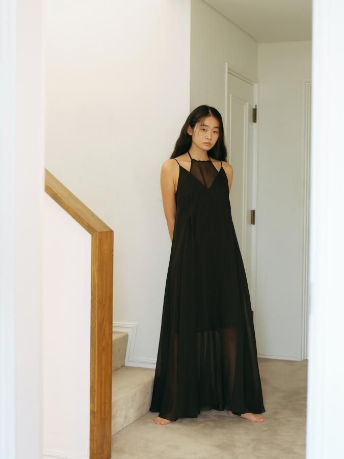 Sheer Tuck＆Flare Cami Dress - ROSARYMOON OFFICIAL WEB STORE