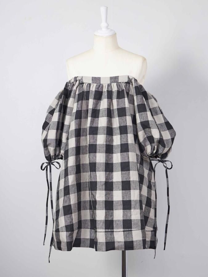 Off Shoulder Gingham Tunic - ROSARYMOON OFFICIAL WEB STORE Off Shoulder Gingham Tunic - ROSARYMOON OFFICIAL WEB STORE