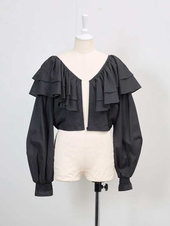 Frill Collar Short Blouse - ROSARYMOON OFFICIAL WEB STORE Frill Collar Short Blouse - ROSARYMOON OFFICIAL WEB STORE
