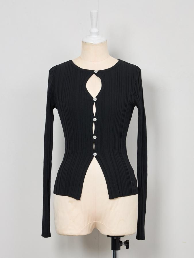 Front Wave Rib Cardigan - ROSARYMOON OFFICIAL WEB STORE