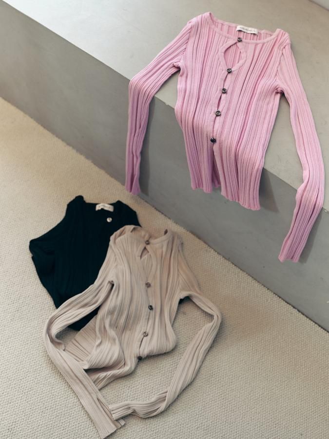 Front Wave Rib Cardigan - ROSARYMOON OFFICIAL WEB STORE