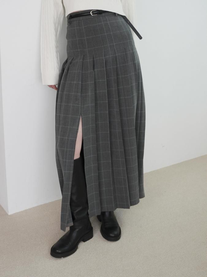 Slit Pleated Skirt - ROSARYMOON OFFICIAL WEB STORE