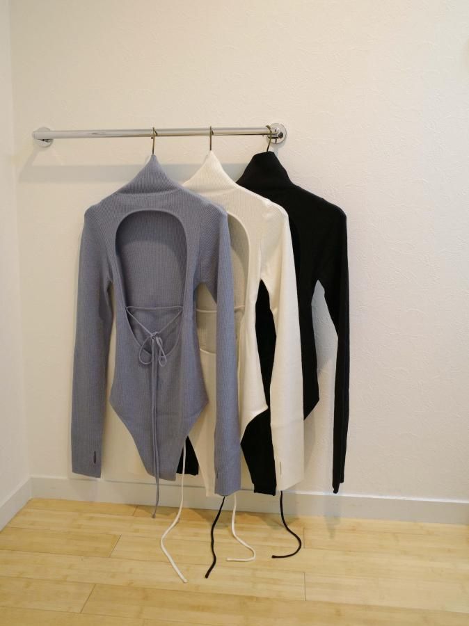 トップス Rosarymoon Back Ribbon Rib Leotard Ivory Back Ribbon Rib Leotard - ROSARYMOON OFFICIAL WEB STORE