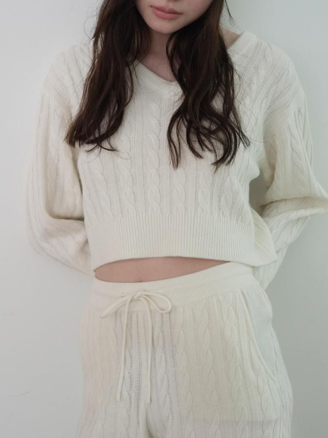 Cable V-neck Knit Top - ROSARYMOON OFFICIAL WEB STORE