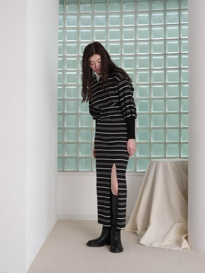 2way Collar Border Dress - ROSARYMOON OFFICIAL WEB STORE