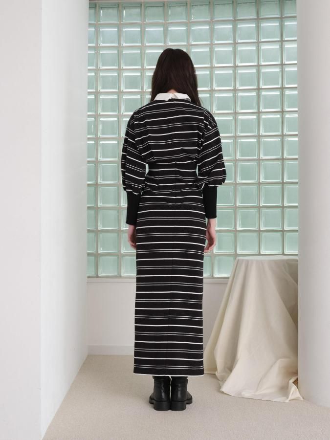 2way Collar Border Dress - ROSARYMOON OFFICIAL WEB STORE