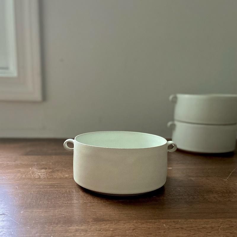 陶器｜黒木泰等 白釉耳付角スープボウル｜hounoki