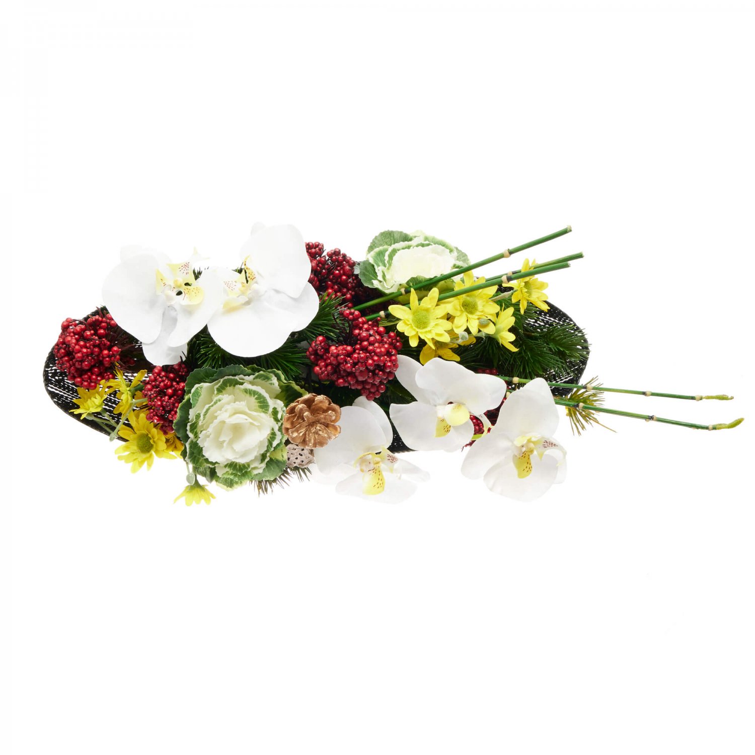 お正月飾り 胡蝶蘭×葉ボタン テーブル 造花 フラワーアレンジメント 