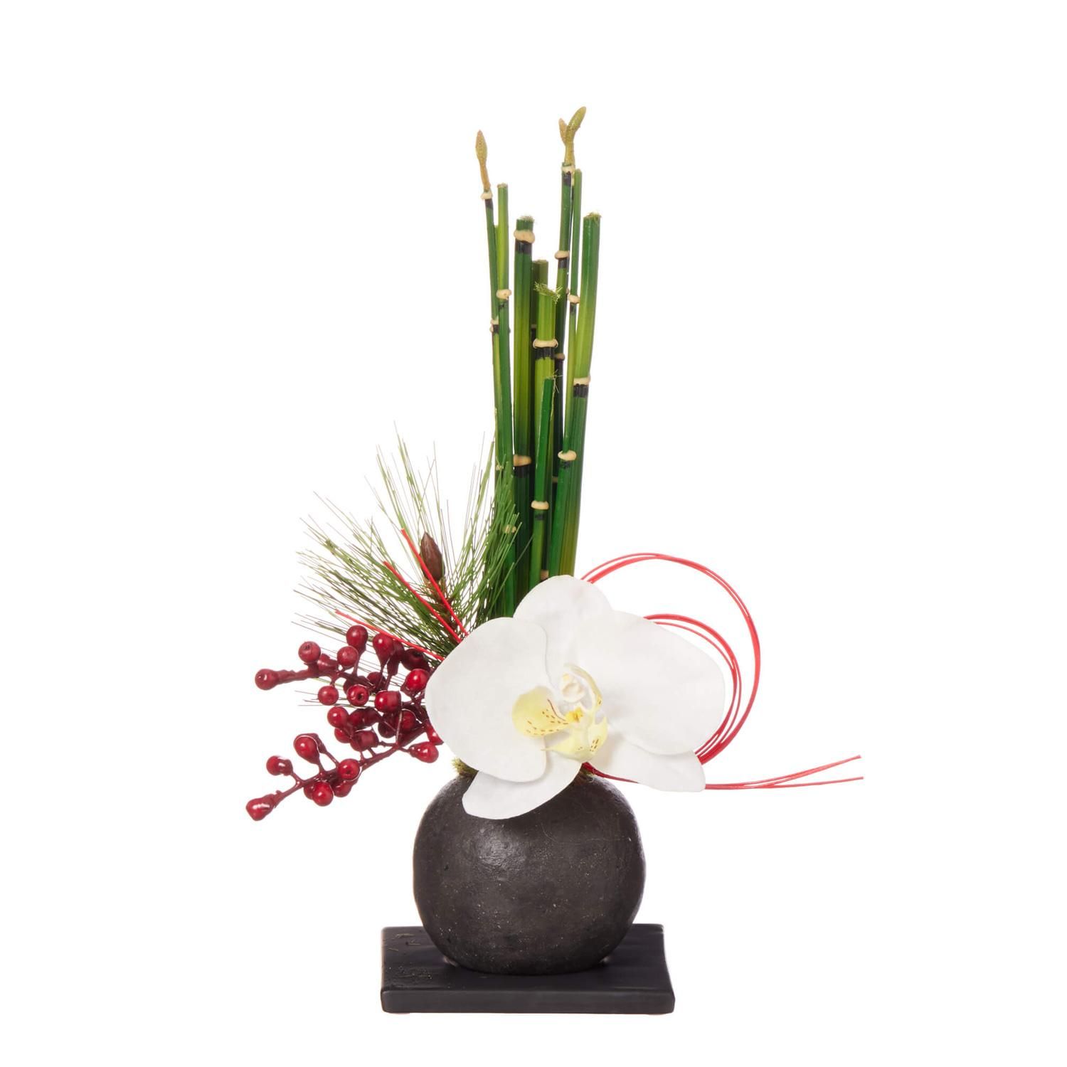 胡蝶蘭 檜炭ボール(黒皿) フラワーアレンジメント | 造花専門店
