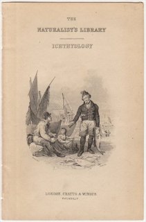 1845年 Jardine Naturalist's Library 魚類学 タイトルページ 網の手入れをする漁師親子と客