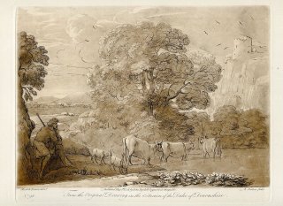 1775年 Claude Lorrain 真実の書 No.98 木々や茂みに囲まれた小川で牛に水をやる牧夫
