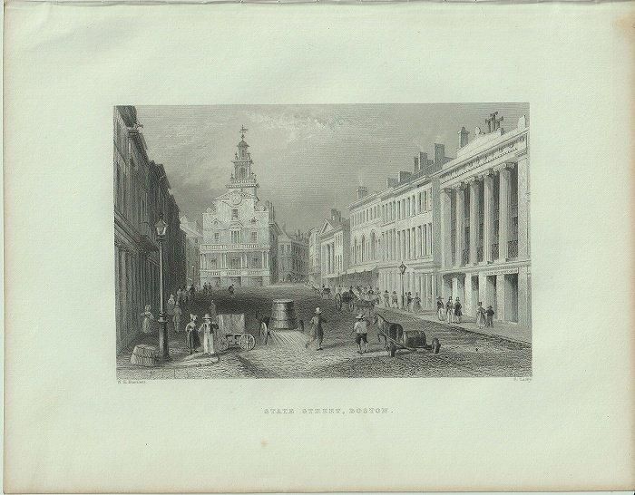 1840年 Bartlett アメリカの風景 ステート・ストリート ボストン
