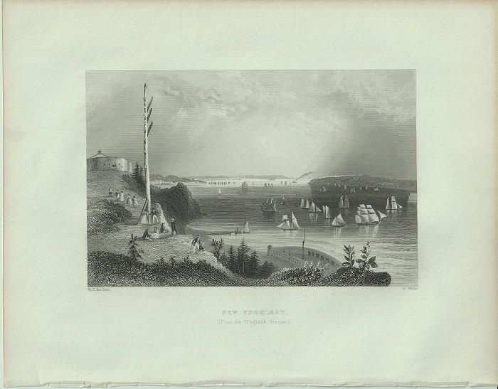 1840年 Bartlett アメリカの風景 電信局から見たニューヨーク湾