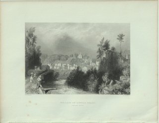 1840年 Bartlett アメリカの風景 リトルフォールズ村 Village of Little Falls