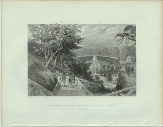 1840年 Bartlett アメリカの風景 フェアマウント・パーク スクールキル橋 Fairmount Gardens, with the Schuylkill Bridge