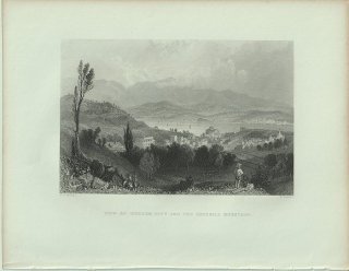 1840年 Bartlett アメリカの風景 ハドソン・シティとキャッツキル山地の眺め View of Hudson City and the Catskill Mountains