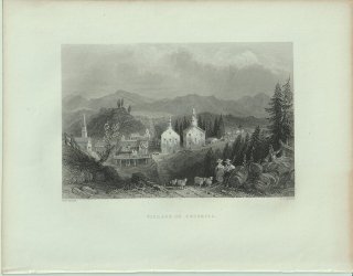 1840年 Bartlett アメリカの風景 キャッツキル Village of Catskill ニューヨーク州