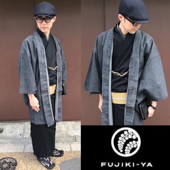 デニム羽織 ブラック 男着物 メンズ浴衣専門店 藤木屋