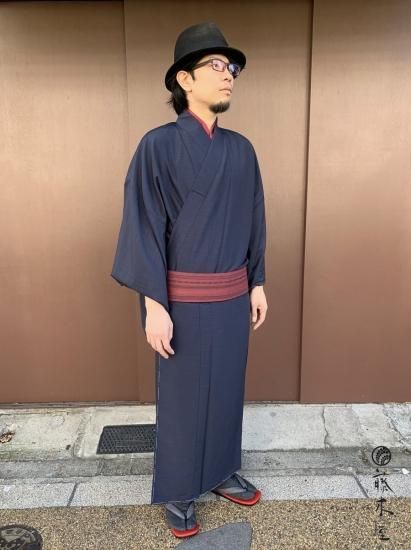 メンズ着物4点セット 紺色 紬 男着物 メンズ浴衣専門店 藤木屋