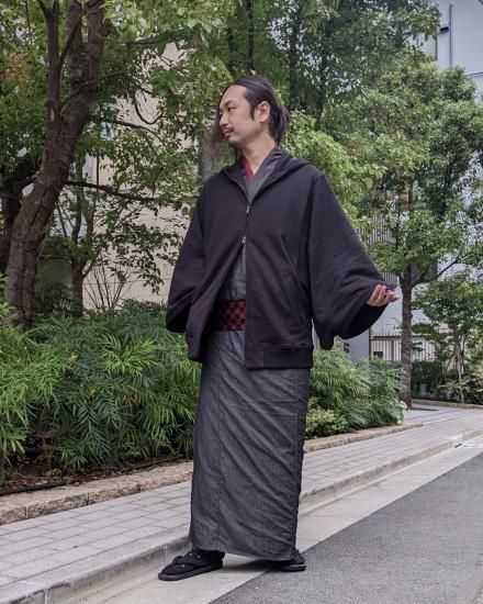 藤木屋別注】パーカー羽織：黒（ダブルジップ仕様） - 男着物&amp