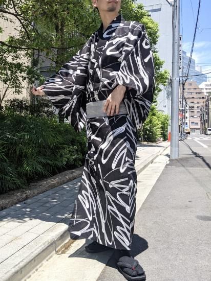 メンズ浴衣：D'URBAN／モダンウェーブ【黒】 - 男着物&メンズ浴衣
