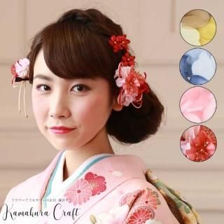 【和装 髪飾り セット】カーネーションの花 髪飾り かんざし クリップ Uピン 5点セットの商品画像