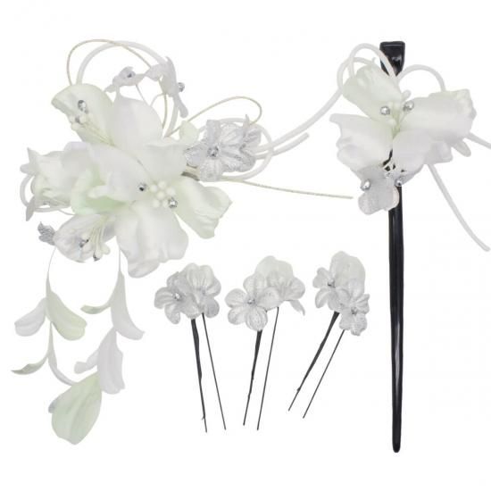 花びら 揺れる フラワー クリップ 髪飾り かんざし Uピン3本 5点