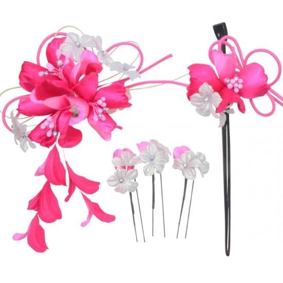 花びら 揺れる フラワー クリップ 髪飾り かんざし Uピン3本 5点