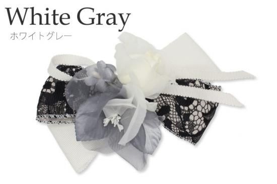 シャネル コサージュ リボン ブローチ 白レース＆黒サテンリボン