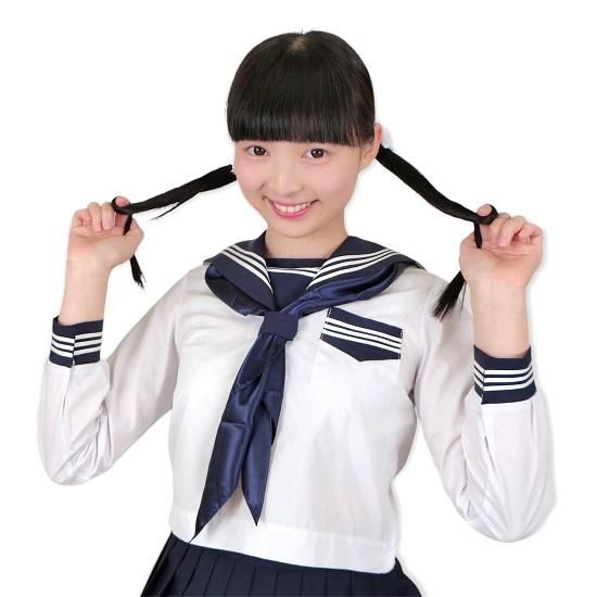 春夏 長袖 セーラー服 白×濃紺 - School girls costume