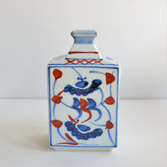 梅山窯 花瓶 角瓶A小 赤入二段呉須菊 - 加藤五郎商店