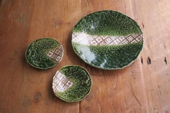 織部幾何紋足付8寸皿 - 青葉堂