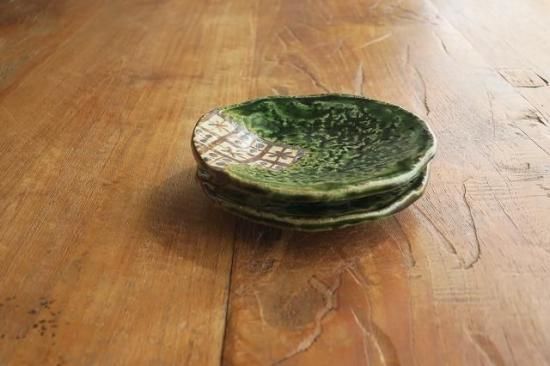 織部幾何紋足付小皿 - 青葉堂