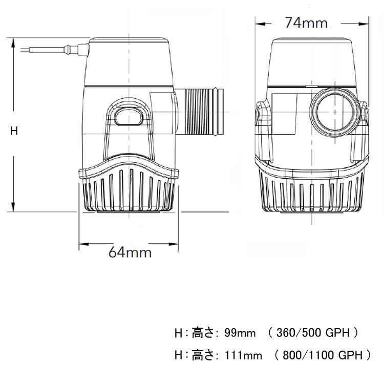 318881ルール24DA ビルジポンプ 12V 360GPH 19mm(Rule24DA
