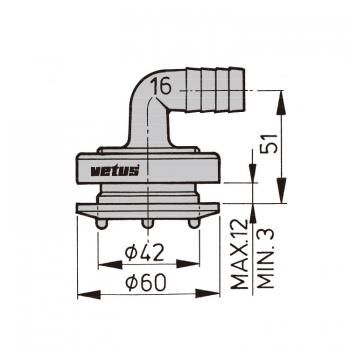 600839<br>Vetus フレキシブルタンクフィッテイング 16mm エルボ (1個)<br>(FT16B)