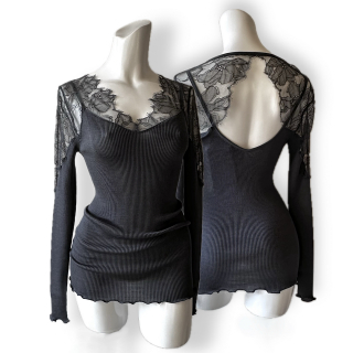 Oscalito/Wool Silk Rib Lace Incert Top