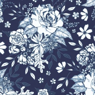 TBL89515 Floral Universe Midnight -True Blue コットン100% 生地
