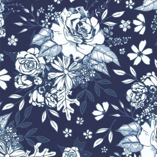 TBL89515 Floral Universe Midnight -True Blue 【カット販売】 コットン100% 生地