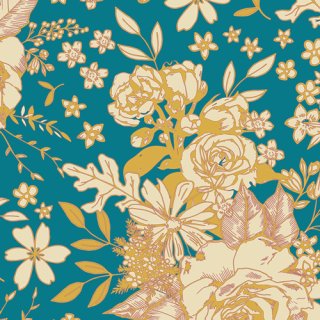 R-2632-1　Floral Universe Turquoise in Rayon 　レーヨン生地